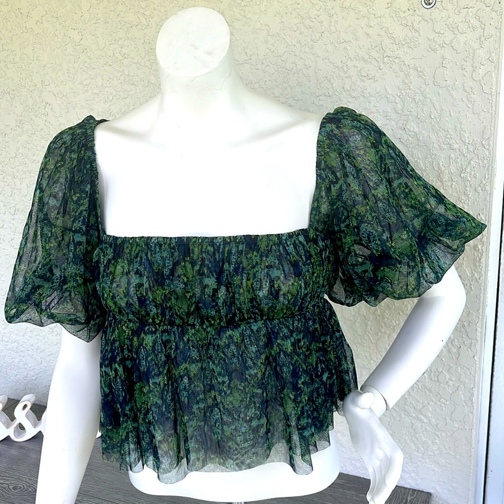 NWT. Free People Penelope Blouse Blue Green Floral Lightweight size Small